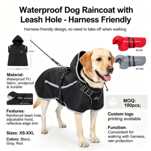 waterproof dog raincoat with leash hole harness friendly wholesale