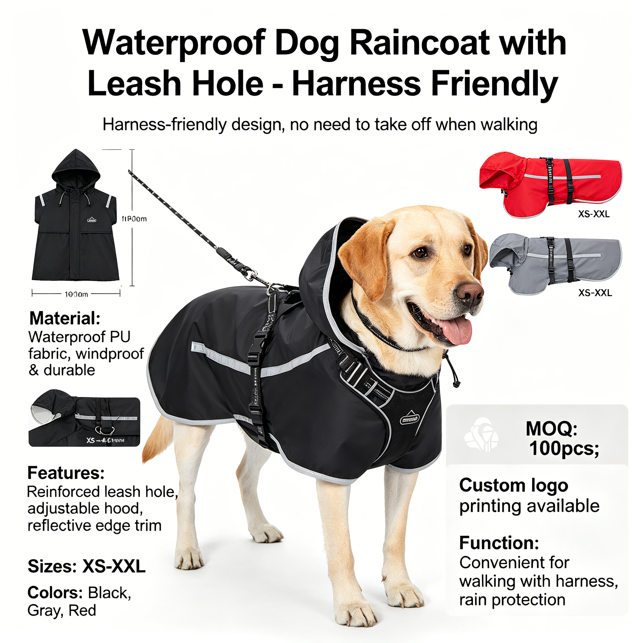 waterproof dog raincoat with leash hole harness friendly wholesale waterproof dog raincoat with leash hole harness friendly wholesale