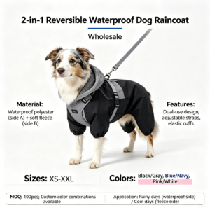 reversible waterproof dog raincoat 2 in 1 design wholesale